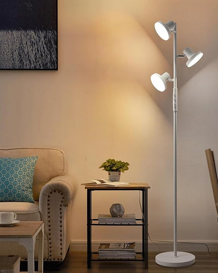 36W Silver Gray Floor Lamp, Super Bright LED Standing Lamp with Remote Control, 4 Color Temperatures, 3 Rotatable LED Lights, Dimmable Tree Floor Lamps for Living Room, Bedroom, Office - LeafyLoom