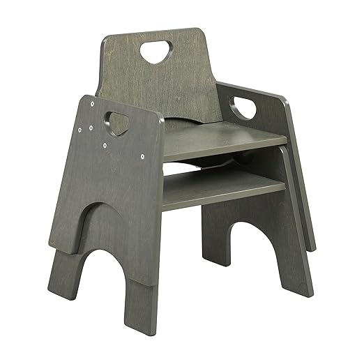 ECR4Kids Stackable Wooden Toddler Chair, 10in, Kids Furniture, Grey Wash, 2-Pack - LeafyLoom