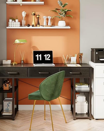 ODK Office Small Computer Desk: Home Table with Fabric Drawers & Storage Shelves, Modern Writing Desk, Black, 48"x16" - LeafyLoom