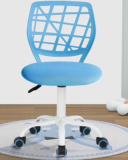 FurnitureR Kids Desk Chair, Small Office Chair Armless Adjsutable Swivel Task Chair with Soft Cushion for Study Kids Teens Child, Blue - LeafyLoom