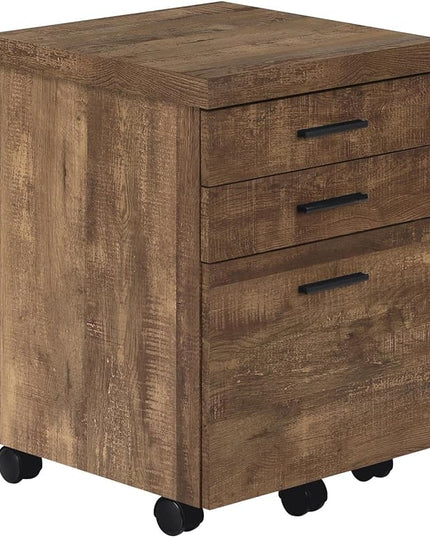 Monarch Specialties 7400, Rolling Mobile, Storage, Printer Stand, Office, Work, Laminate, Brown, Contemporary, Modern Filing Cabinet-3 Drawer Reclaimed Wood/Castors, 18.25" L x 17.75" W x 25.25" H - LeafyLoom