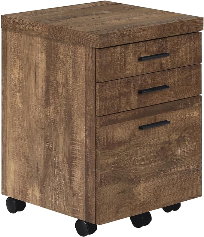 Monarch Specialties 7400, Rolling Mobile, Storage, Printer Stand, Office, Work, Laminate, Brown, Contemporary, Modern Filing Cabinet-3 Drawer Reclaimed Wood/Castors, 18.25" L x 17.75" W x 25.25" H - LeafyLoom