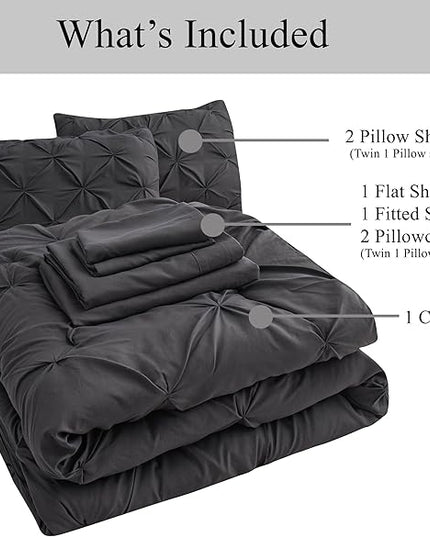 LANE LINEN California King Comforter Set, 7 Piece Cal King Bed in a Bag, Pintuck Cal King Bedding Set, Soft Cali King Bed Set, Cal King Bedding Comforter Sets with Sheets, Pillowcases & Shams - Grey - LeafyLoom