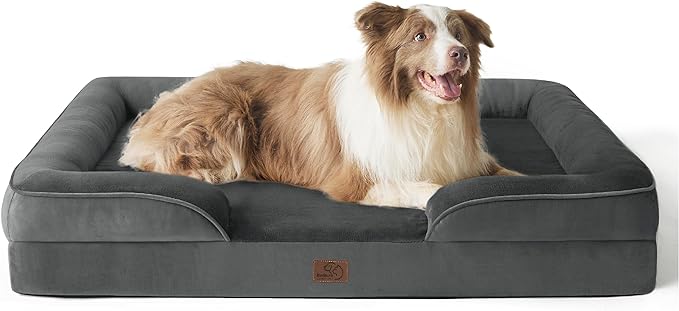 Bedsure Orthopedic Dog Bed for Large Dogs - Big Washable Dog Sofa Beds Large, Supportive Foam Pet Couch Bed with Removable Washable Cover, Waterproof Lining and Nonskid Bottom, Dark Grey BEDSURE