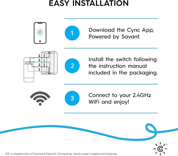 GE CYNC Smart Ceiling Fan Control, Neutral Wire Required, Bluetooth and 2.5 GHz Wi-Fi 4-Wire Smart Switch, Works with Amazon Alexa and Google Home, White CYNCSmartHome