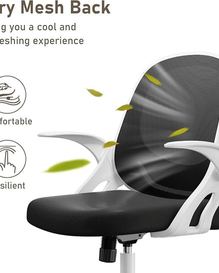 Home Office Chair Work Desk Chair Comfort Ergonomic Swivel Computer Chair, Breathable Mesh Desk Chair, Lumbar Support Task Chair with Wheels and Flip-up Arms and Adjustable Height - LeafyLoom