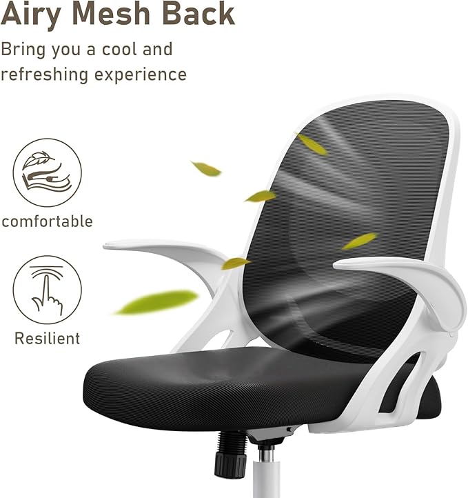 Home Office Chair Work Desk Chair Comfort Ergonomic Swivel Computer Chair, Breathable Mesh Desk Chair, Lumbar Support Task Chair with Wheels and Flip-up Arms and Adjustable Height - LeafyLoom