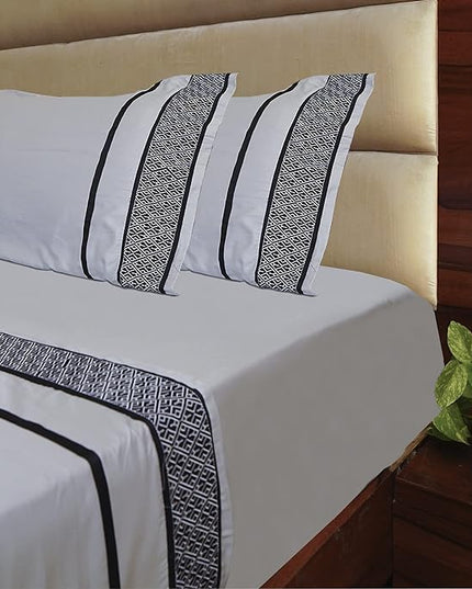 1000 TC King Size 4 Piece Sheet Set - 100% Egyptian Cotton Sheets - 1000 Thread Count - Breathable & Cooling Hotel Luxury Bedding - 18" Deep Pockets, King Sheets - Black Embroidered Light Grey Sheets - LeafyLoom