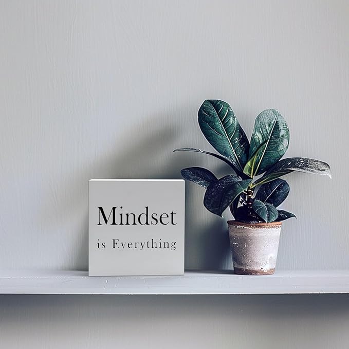 Office Desk Decor Office Decorations for Work Motivational Desk Decor Mindset Is Everything Wooden Signs Office Cubicle Decor Office Table Decor Inspirational Desk Decor Motivational Quotes (5x5inch) - LeafyLoom