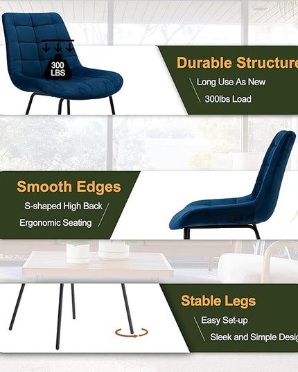 NicBex Velvet Dining Chairs, Upholstered Reception Chairs, Tufted Accent Chair with Metal Legs for Home Kitchen, Living Room, Set of 2, Blue - LeafyLoom