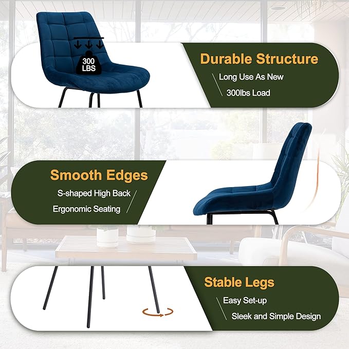 NicBex Velvet Dining Chairs, Upholstered Reception Chairs, Tufted Accent Chair with Metal Legs for Home Kitchen, Living Room, Set of 2, Blue - LeafyLoom