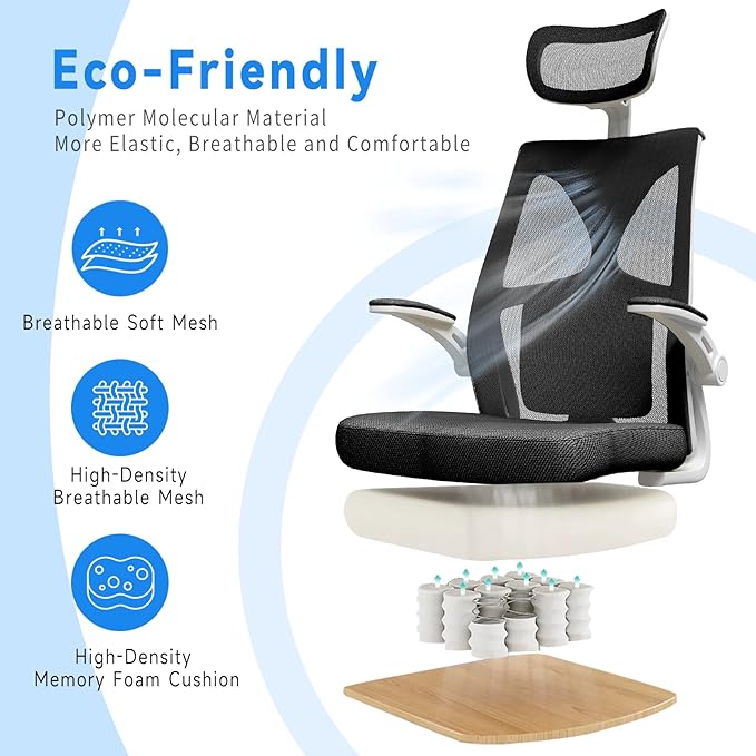 Ergonomic Office Chair, Computer Mesh Chair, Home Office Desk Chairs with Adjustable Headrest and Height, High Back Swivel Task Chair with Flip Up Armrest… - LeafyLoom