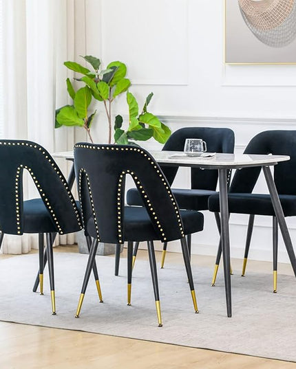NicBex Dining Chairs Set of 2 Velvet Upholstered Kitchen Dining Chairs with Nailhead Trim for Dining Room-Black - LeafyLoom