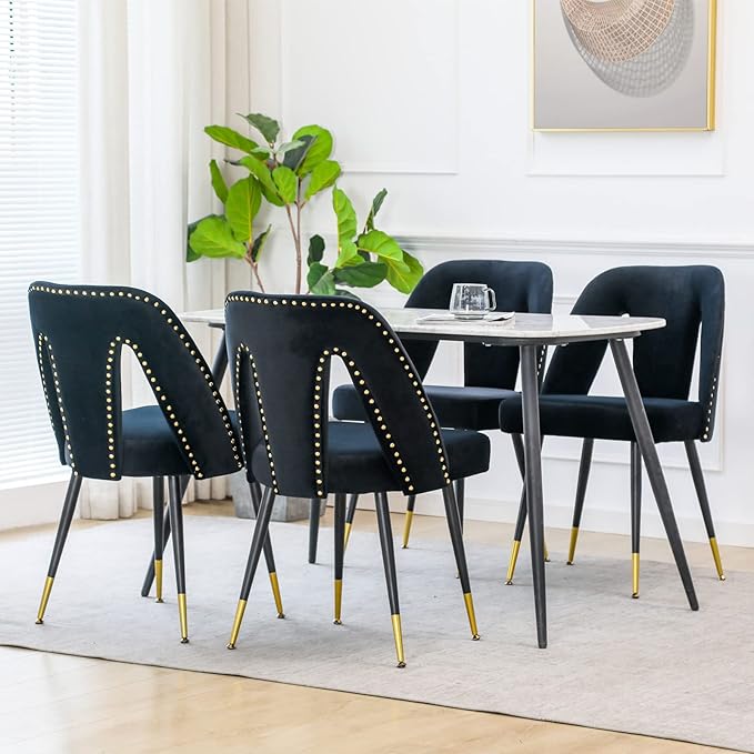 NicBex Dining Chairs Set of 2 Velvet Upholstered Kitchen Dining Chairs with Nailhead Trim for Dining Room-Black - LeafyLoom