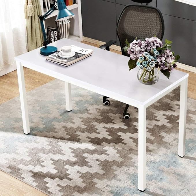 sogesfurniture 55.1 inches Office Desk Computer Desk Gaming Desk Computer Table Sturdy Writing Workstation for Home Office, White - LeafyLoom