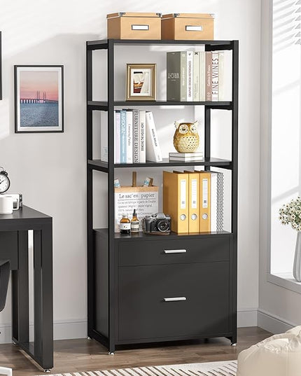 Tribesigns Bookcase Bookshelf, 4-Tier Modern File Cabinet with 2 Drawers, Lateral Filing Cabinet accommodate Legal/Letter / A4 Size for Home Office Organizer - LeafyLoom