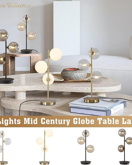 Mid Century Modern Table Lamp Smoky Grey Glass Globe Desk Lamp Industrial Vintage Bedside Table Light Contemporary Minimalist Metal Nightstand Reading Lamp Retro Table Lamp MTL03-SG - LeafyLoom