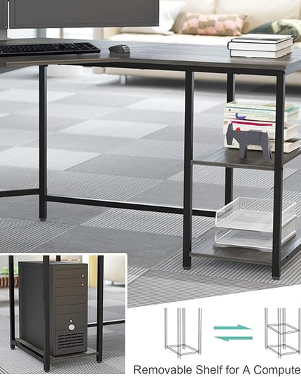 Elephance L-Shaped Desk with Shelves, Computer Corner Desk, Home Office Writing Workstation, Gaming Desk PC Laptop Table with Storage - LeafyLoom