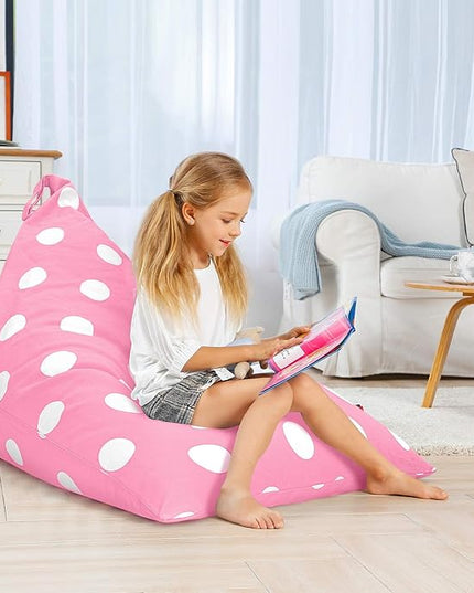 Aubliss Stuffed Animal Storage Bean Bag Chairs Cover, 50"x 35" Extra Large Bean Bags Chair for Kids & Adults, Beanbag Toy Storage for Boys Girls - Premium Cotton Canvas Pink Dot - LeafyLoom