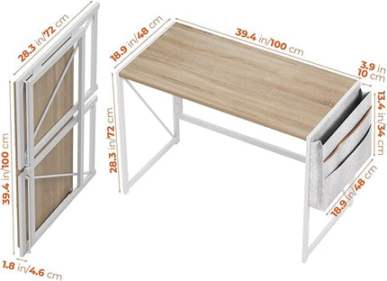 Folding Desk, Small Foldable Desk 39.4 Inch for Small Space, Computer Table Home Office Writing Desk with Storage Bag Headphone Hook, Easy Assembly, OAK - LeafyLoom