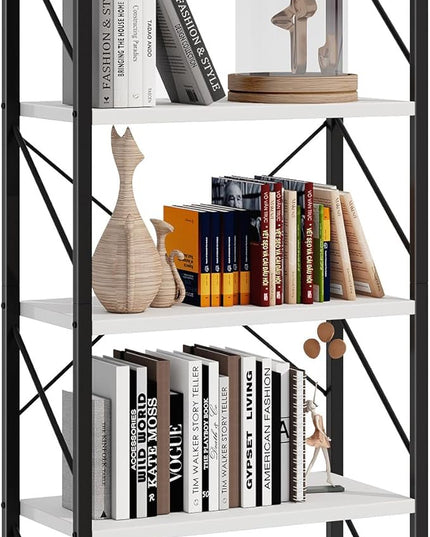 DWVO 5 Tier Bookshelf, White Bookcase Storage Shelves Organizer, Modern Display Rack Standing Book Shelves for Bedroom,Living Room,Office,Kitchen, White & Black - LeafyLoom