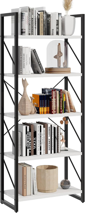 DWVO 5 Tier Bookshelf, White Bookcase Storage Shelves Organizer, Modern Display Rack Standing Book Shelves for Bedroom,Living Room,Office,Kitchen, White & Black - LeafyLoom