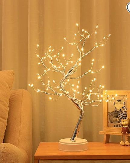 MYSNKU DIY Led Desk Tree Lamp, Desk Table Decor 36 Pearl LED Lights for Home,Bedroom, Indoor,Wedding Party,Decoration Touch Switch Battery Powered or USB Adapter (Art Deco) - LeafyLoom
