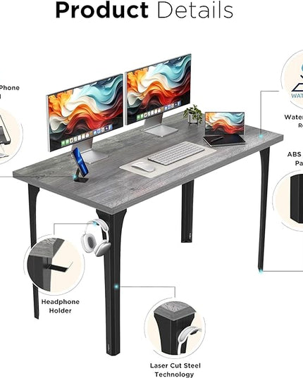 Home Office Computer Desk 47.2x23.6 inch gaming Desk, Modern and Minimalist home office desk, Home Office Desks, Study Desk, Craft table Black Metal Designed Frame, Gray Oak Board color. - LeafyLoom