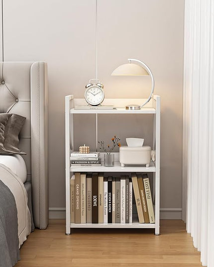 Small Bookshelf for Small Spaces,Modern 3 Tier Bookcase Night Stand, Narrow Book Shelf Organizer, Small Shelf Open Display Rack for Bedroom, Living Room, Home Office(White) - LeafyLoom