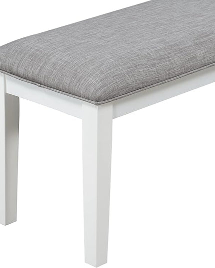 6-Piece, Classic and Traditional Solid Wood Dining Table Set with 4 Upholstered Chairs & Bench for Kitchen and Living Room, Elegant White and Gray Finish, Onesize - LeafyLoom