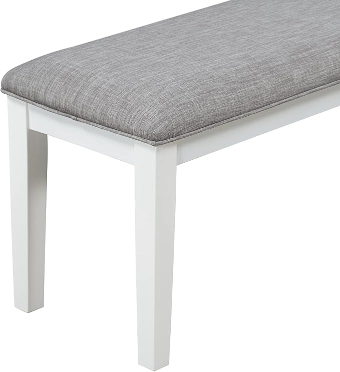 6-Piece, Classic and Traditional Solid Wood Dining Table Set with 4 Upholstered Chairs & Bench for Kitchen and Living Room, Elegant White and Gray Finish, Onesize - LeafyLoom