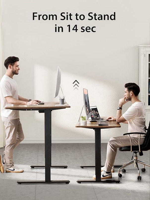 Electric Standing Desk, Height Adjustable Sit Stand up Desk, L-Shaped Memory Home Office Desk With Hook, 55 x 34 inch, Rustic - LeafyLoom