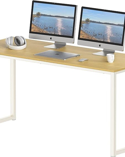SHW Home Office 55 Inch Computer Desk, 24" Deep, Oak - LeafyLoom