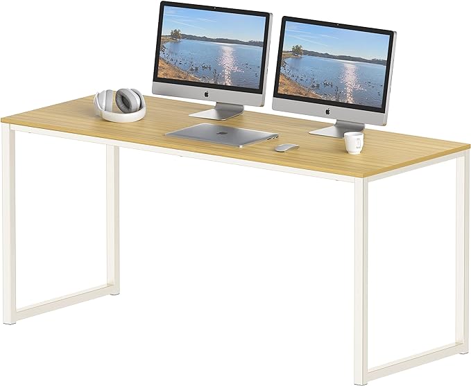 SHW Home Office 55 Inch Computer Desk, 24" Deep, Oak - LeafyLoom