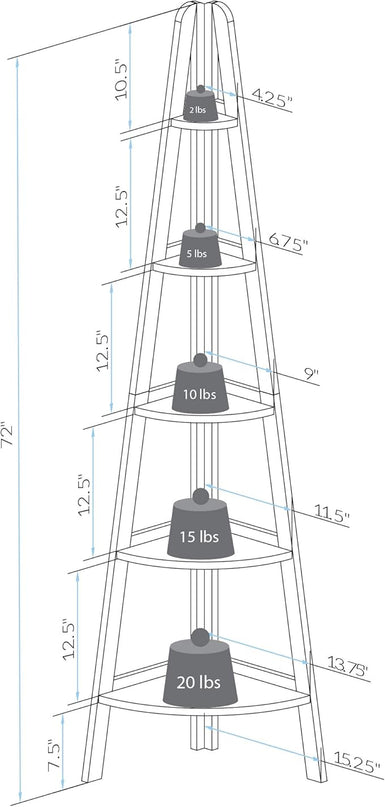 Casual Home 5-Shelf Corner Ladder Bookcase, White (Pack of 1) - LeafyLoom
