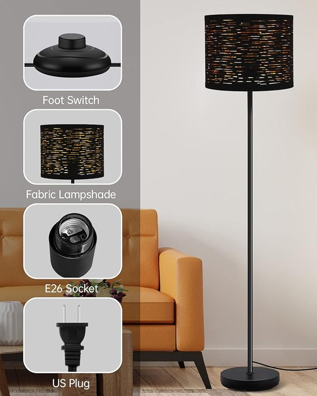 BoostArea Floor Lamp, Standing Lamp, 6W LED Floor Lamps with Black Lampshade, 2700K, Foot Switch, E26 Socket, 58" Tall Metal Pole Lamp, Simple Floor Lamps for Living Room/Bedroom/Farmhouse, Black - LeafyLoom