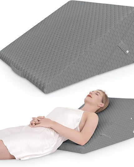 Forias Wedge Pillow for Sleeping 9 &12 Inch Adjustable Bed Wedge Pillow for After Surgery Foldable Memory Foam Triangle Pillow Wedge for Acid Reflux Snoring Post Surgery Back Leg Knee Pain - Gray - LeafyLoom