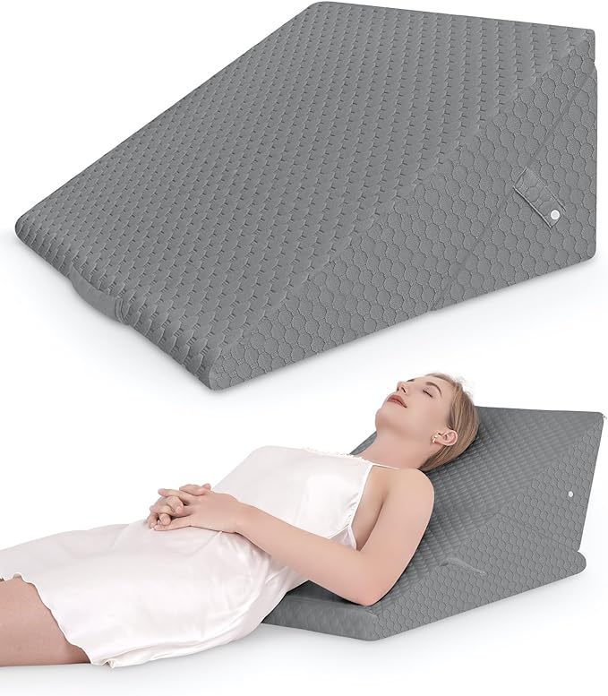 Forias Wedge Pillow for Sleeping 9 &12 Inch Adjustable Bed Wedge Pillow for After Surgery Foldable Memory Foam Triangle Pillow Wedge for Acid Reflux Snoring Post Surgery Back Leg Knee Pain - Gray - LeafyLoom