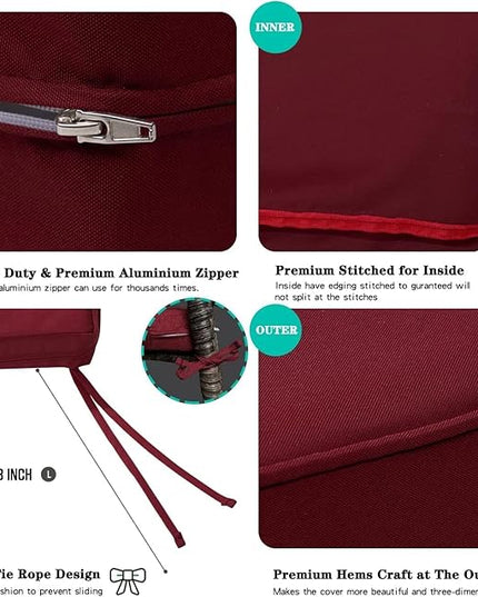 ClawsCover 3Pack Outdoor Seat Cushions Replacement Covers Fit for 4 Pieces Wicker Rattan Furniture Patio Conversation Set Loveseat Chair,38x19x2,19x19x2,Burgundy-Large (Include Cover Only) - LeafyLoom
