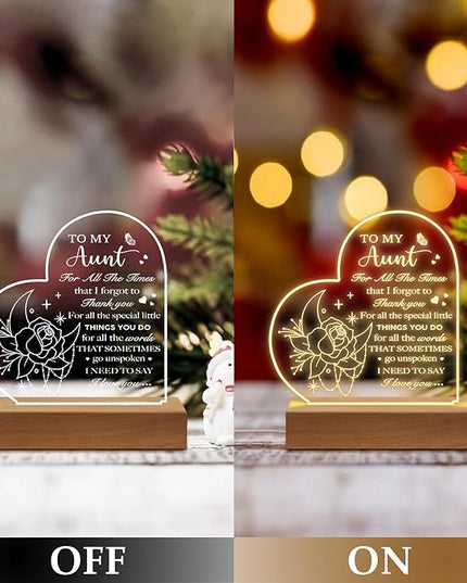Aunt Birthday Gifts from Niece Nephew, to My Aunt Acrylic Engraved Night Light with Base for Aunt Mother's Day Thanksgiving Birthday Christmas Gifts - LeafyLoom