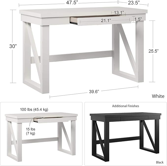 Ameriwood Home Crestwood, White Computer Desk, - LeafyLoom