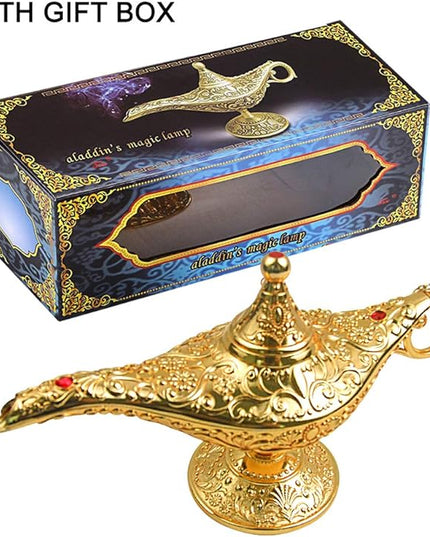 Vintage Legend Aladdin Lamp Magic Genie Wishing Light,Collectable Rare Classic Arabian Costume Props Lamp Tabletop Decor Crafts for Home/Wedding Decoration (Gold) - LeafyLoom