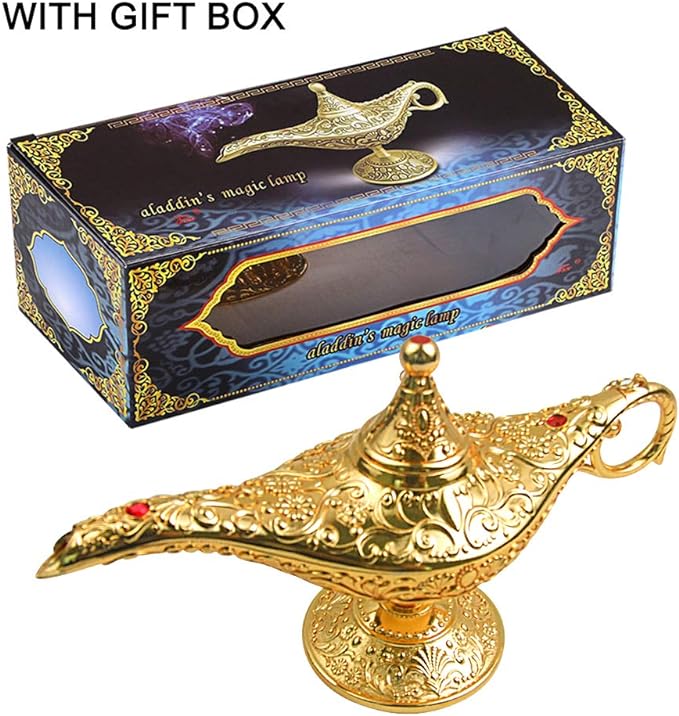 Vintage Legend Aladdin Lamp Magic Genie Wishing Light,Collectable Rare Classic Arabian Costume Props Lamp Tabletop Decor Crafts for Home/Wedding Decoration (Gold) - LeafyLoom