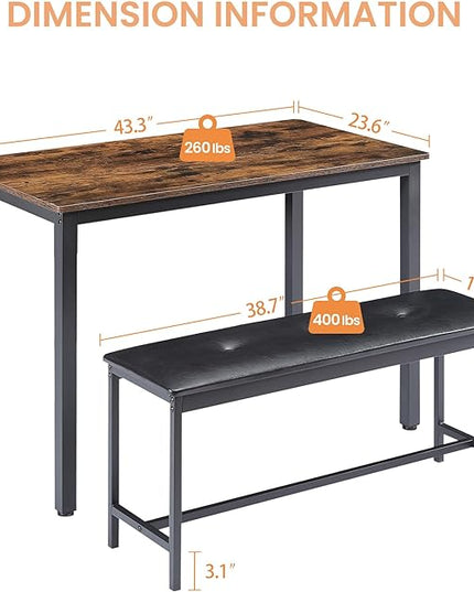 NicBex Dining Table Set Breakfast Nook Table Set Barstool Dining Table with 2 Pu Upholstered Benches Industrial Style Dining Table and Chairs for Kitchen, Living Room, Rustic Brown - LeafyLoom