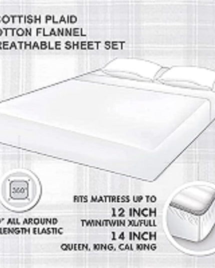 Comfort Spaces Cotton Flannel Breathable Warm Deep Pocket Sheets with Pillow Case Bedding, Queen, Blue Plaid Scottish Plaid 4 Piece - LeafyLoom