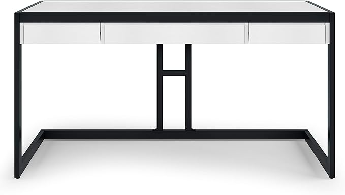 SIMPLIHOME Erina SOLID WOOD and Metal Modern Industrial 60 inch Wide Home Office Desk, Writing Table, Workstation, Study Table Furniture in Distressed White with 2 Drawers - LeafyLoom