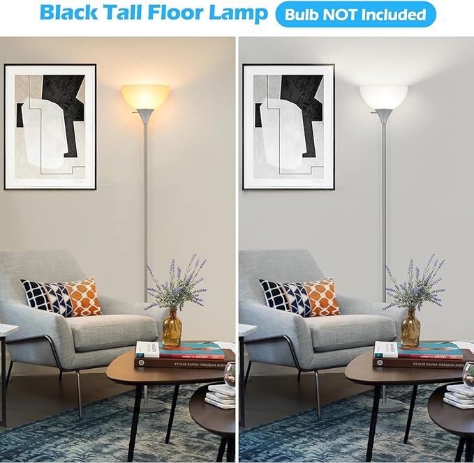 Floor Lamp, LED Standing Lamps with White Plastic Shade, Modern Corner Floor Lamp, Simple Tall Lamps for Living Room Bedroom, Rotary Switch, E26 Base, Bulb not Included, Sliver Grey - LeafyLoom