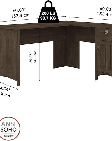 Bush Furniture Salinas L-Shaped Desk with Storage | Study Table with Drawers & Cabinets | Home Office Computer Desk in Ash Brown - LeafyLoom