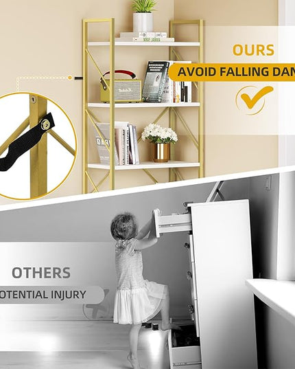 DWVO Gold Bookshelf, Modren 5 Tier Bookcase, Storage Shelves Organizer Standing Shelf, Display Rack Book Shelves for Bedroom,Living Room,Office,Kitchen, Gold - LeafyLoom