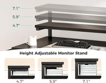 KKL 40 inch Small Computer Desk with Adjustable Monitor Stand, Home Office Desk & Workstation with Storage Shelves, Reversible Work Writing Study Table for Bedroom, Black - LeafyLoom